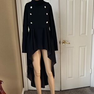 Elegant Black High-Low Dress with Button Accents